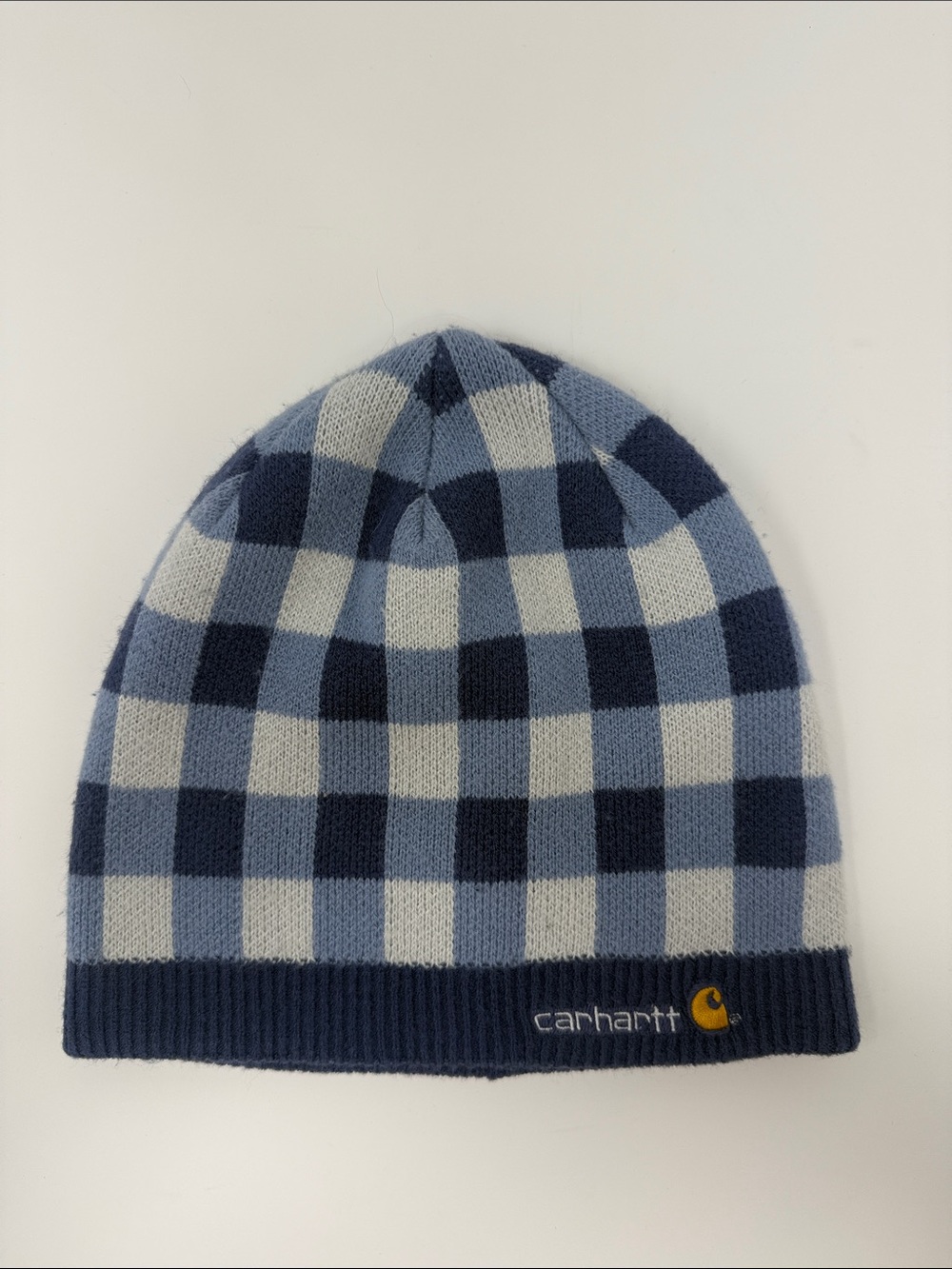 Carhartt Navy and Light Blue Checkered Knit Beanie